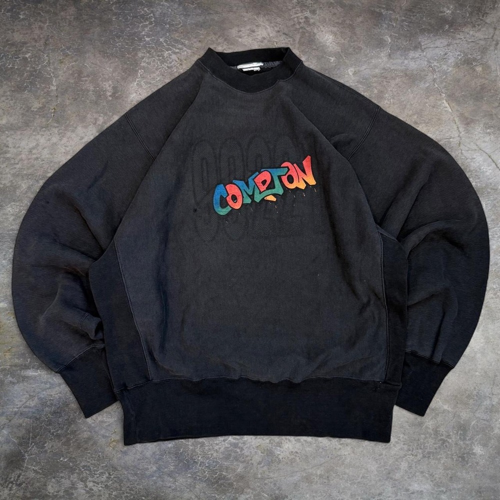 Vintage Zipcloz Compton California Distressed Black Sweathshirt Men's XL 90s VTG